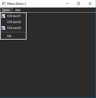 menu extended with checkboxes