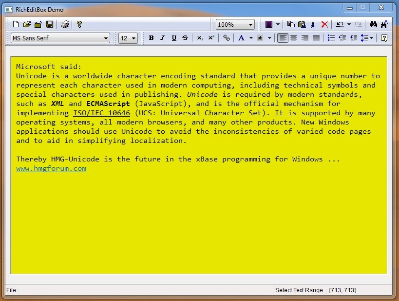 Screen shoot of HMG RichEditBox demo