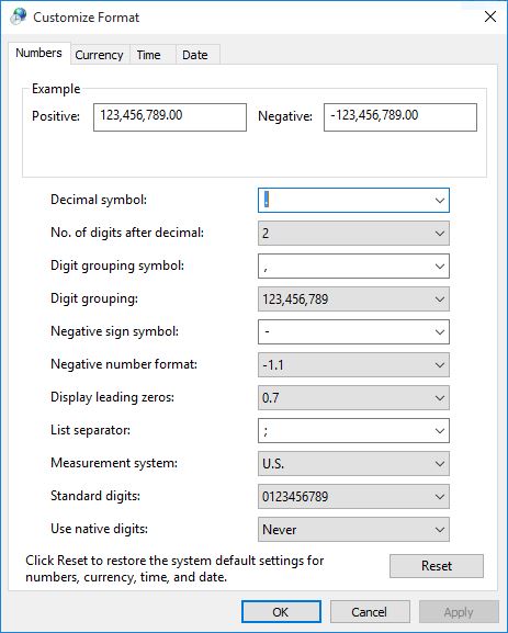 Win10 regional format setting